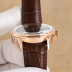 Vacheron Constantin watch caseback with brown leather strap, rose gold finish