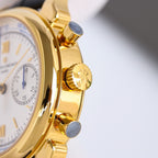 Vacheron Constantin gold-tone crown and pushers on a chronograph watch case