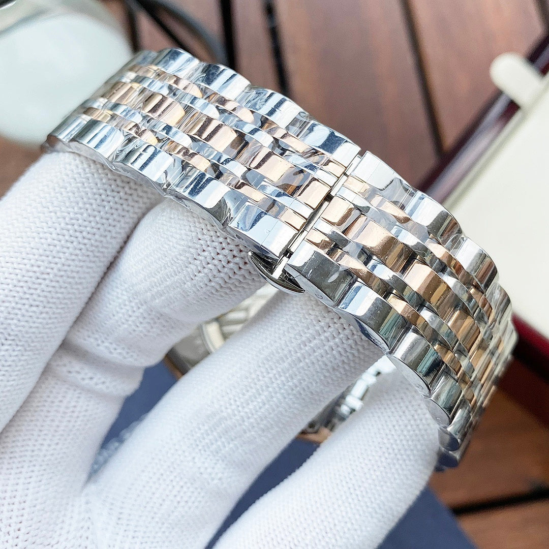 Metal watch bracelet links with polished and brushed finish, silver tone