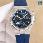 Vacheron Constantin wristwatch, steel case, dark blue dial, rose-gold accents, blue rubber strap