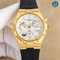 Gold Vacheron Constantin-style automatic watch with white dial and black rubber strap