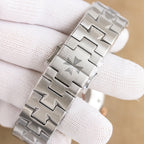 Vacheron Constantin steel bracelet with sculpted links and polished edges in close-up