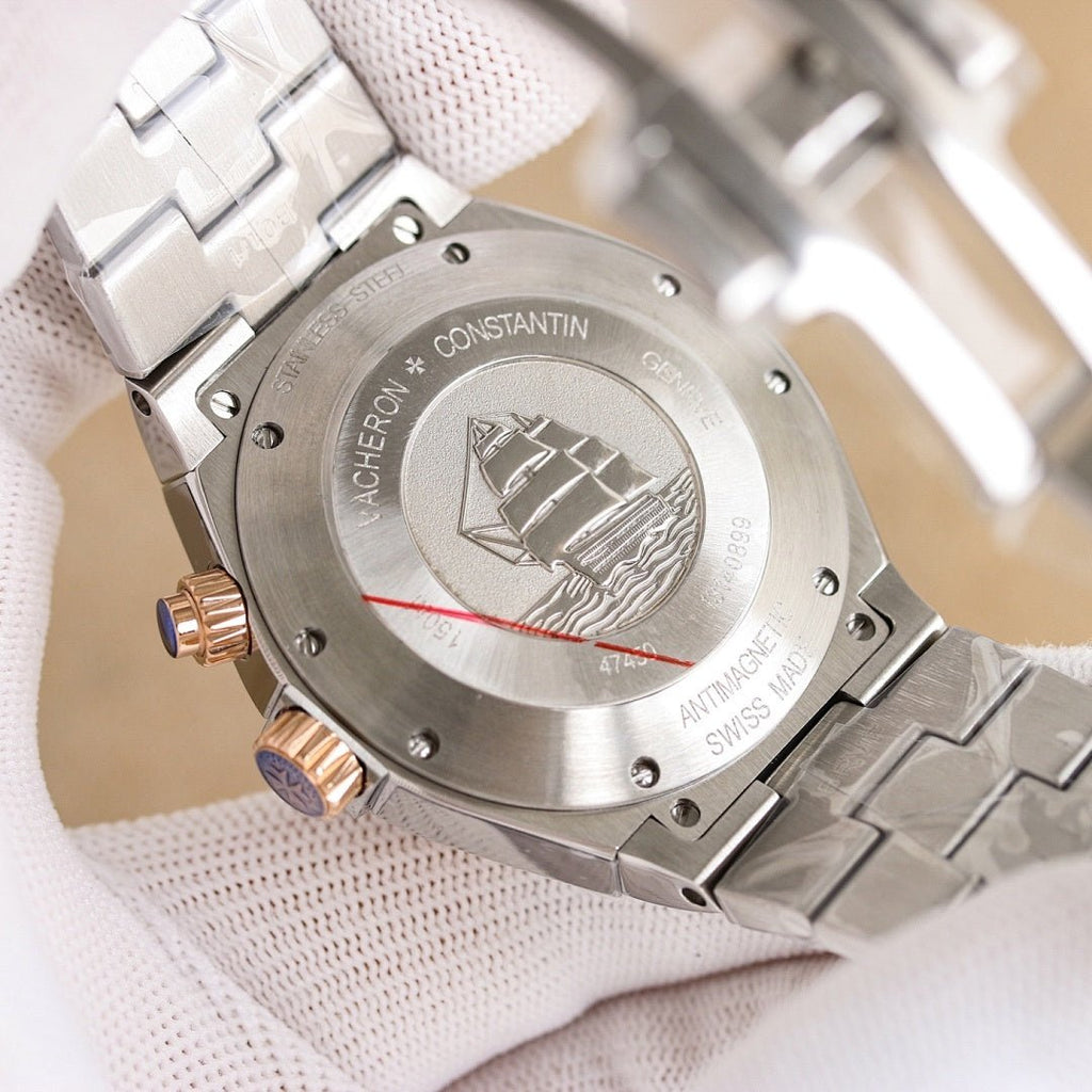 Vacheron Constantin watch caseback in steel with engraved emblem and strap lugs