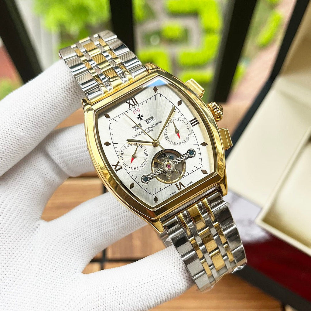 Vacheron Constantin two-tone wristwatch with white dial and metal link bracelet