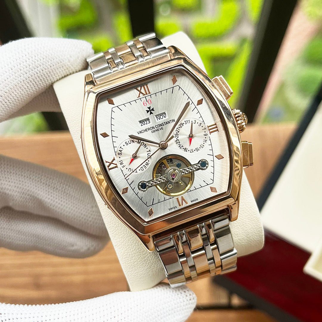 Vacheron Constantin two-tone wristwatch with white dial and Roman numerals