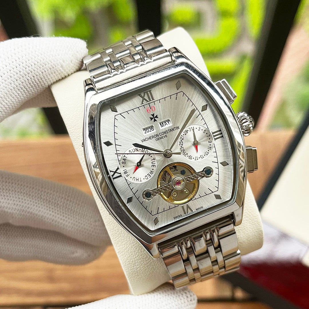 Vacheron Constantin stainless-steel wristwatch with light dial and metal bracelet