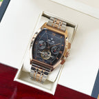 Vacheron Constantin wristwatch with black dial and two-tone bracelet, in box