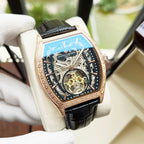 Vacheron Constantin skeleton watch, rose-gold tone case, black leather strap