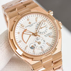 Vacheron Constantin rose gold watch with white dial and metal bracelet, automatic.
