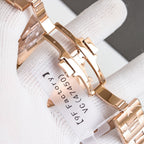 Vacheron Constantin rose gold watch with metal bracelet and visible clasp.
