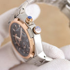 Vacheron Constantin watch side view, silver case with rose-gold crown accents