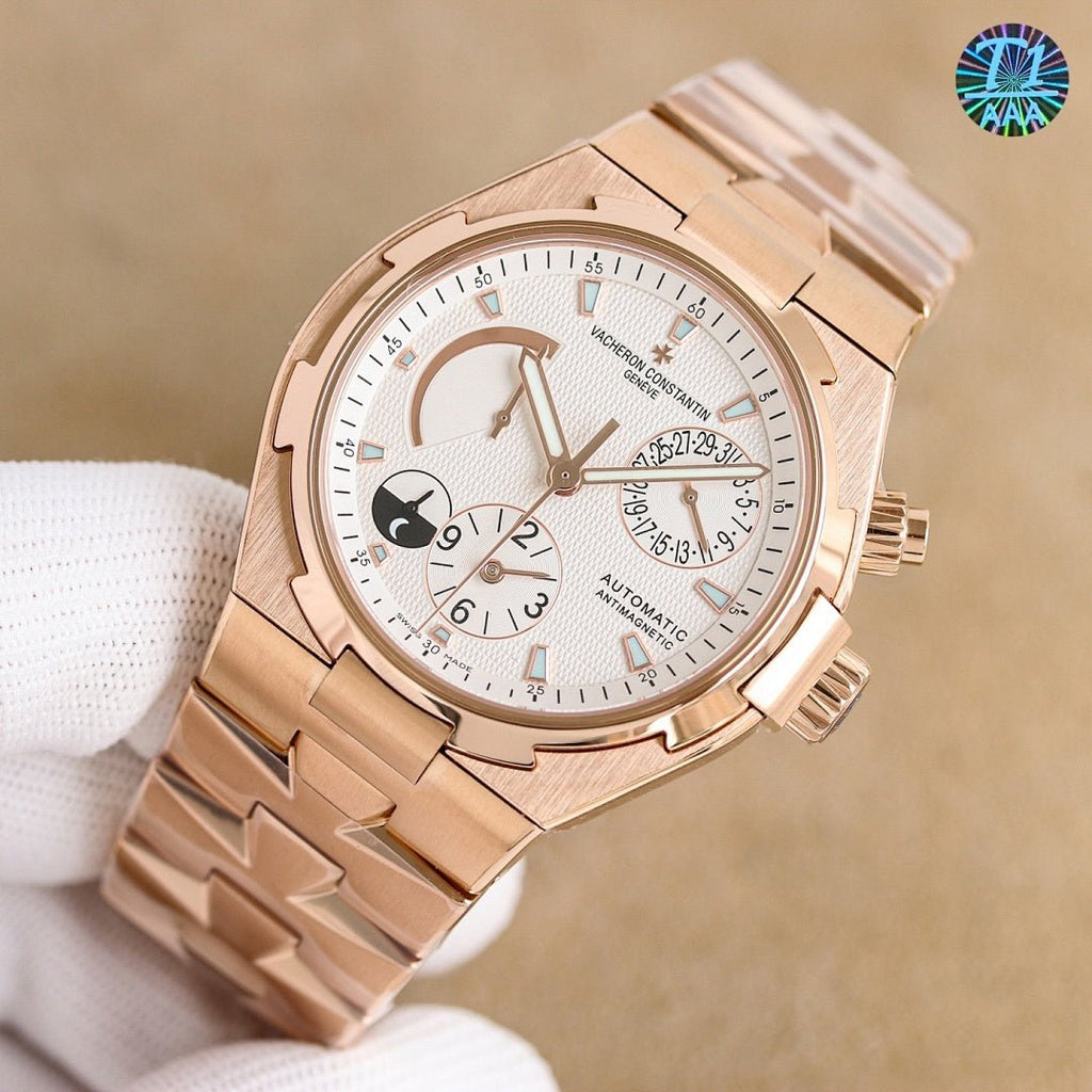 Vacheron Constantin automatic watch with rose gold case, white dial, rose gold bracelet