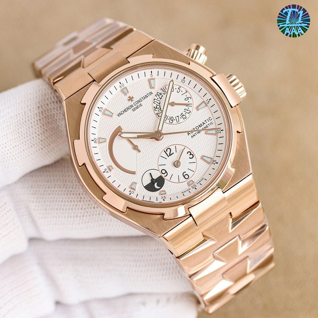 Vacheron Constantin automatic watch with rose gold case, white dial, rose gold bracelet