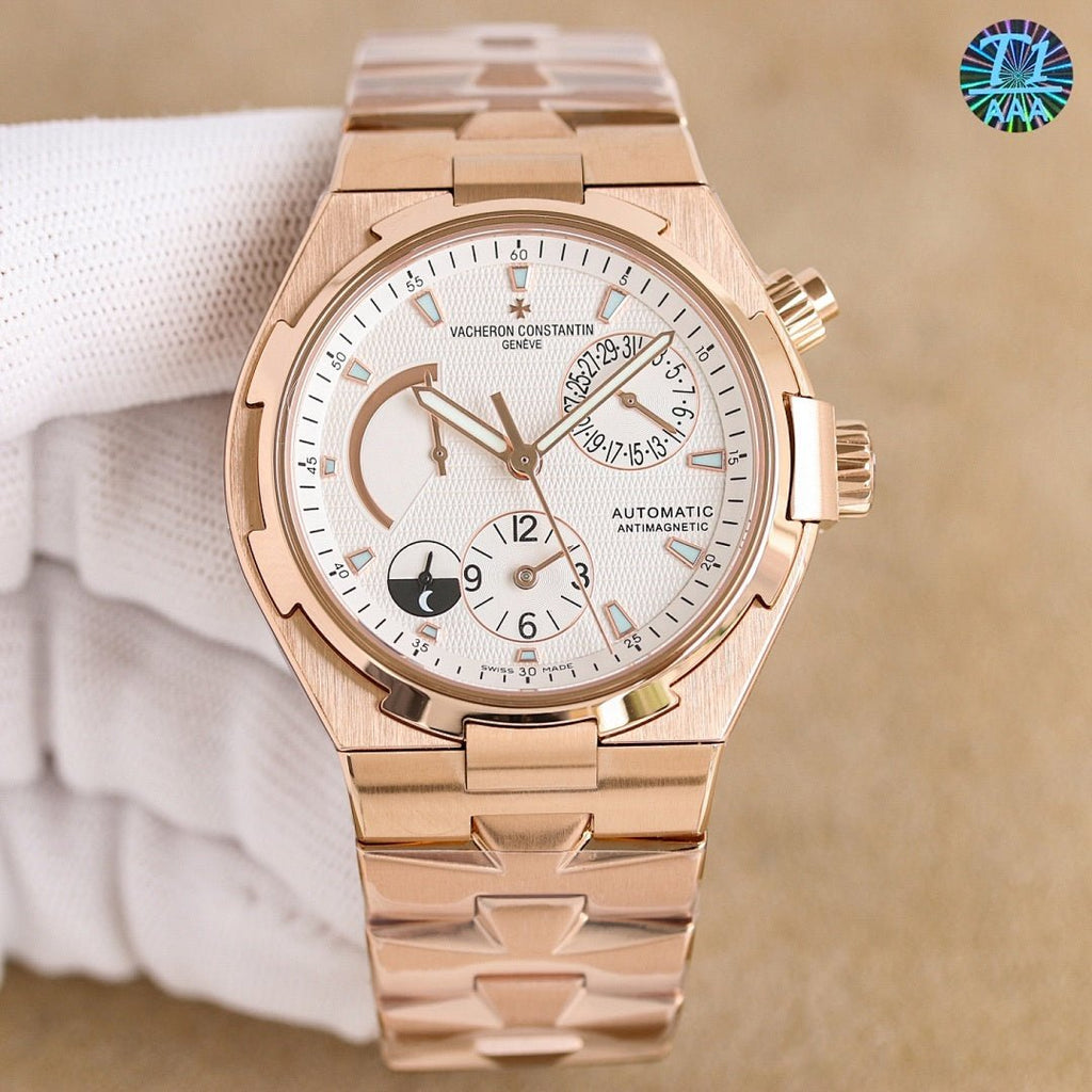 Vacheron Constantin automatic watch with rose gold case, white dial, rose gold bracelet