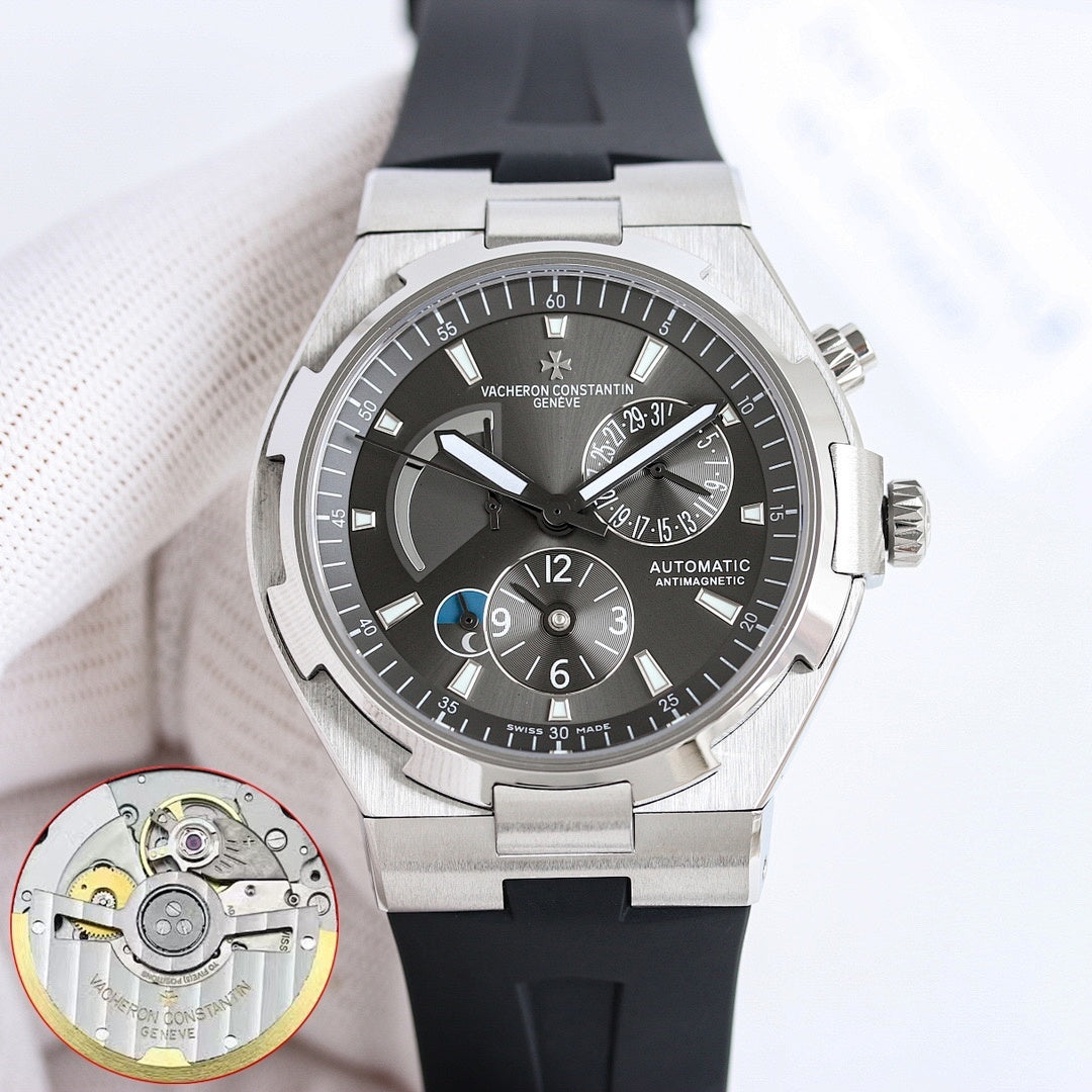 Vacheron Constantin men's automatic wristwatch with black dial and rubber strap