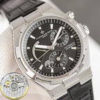 Vacheron Constantin automatic wristwatch with black dial, steel case and leather strap
