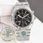 Vacheron Constantin automatic wristwatch with black dial, steel bracelet