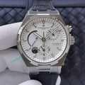 Vacheron Constantin wristwatch with silver dial, chronograph subdials, dark blue strap