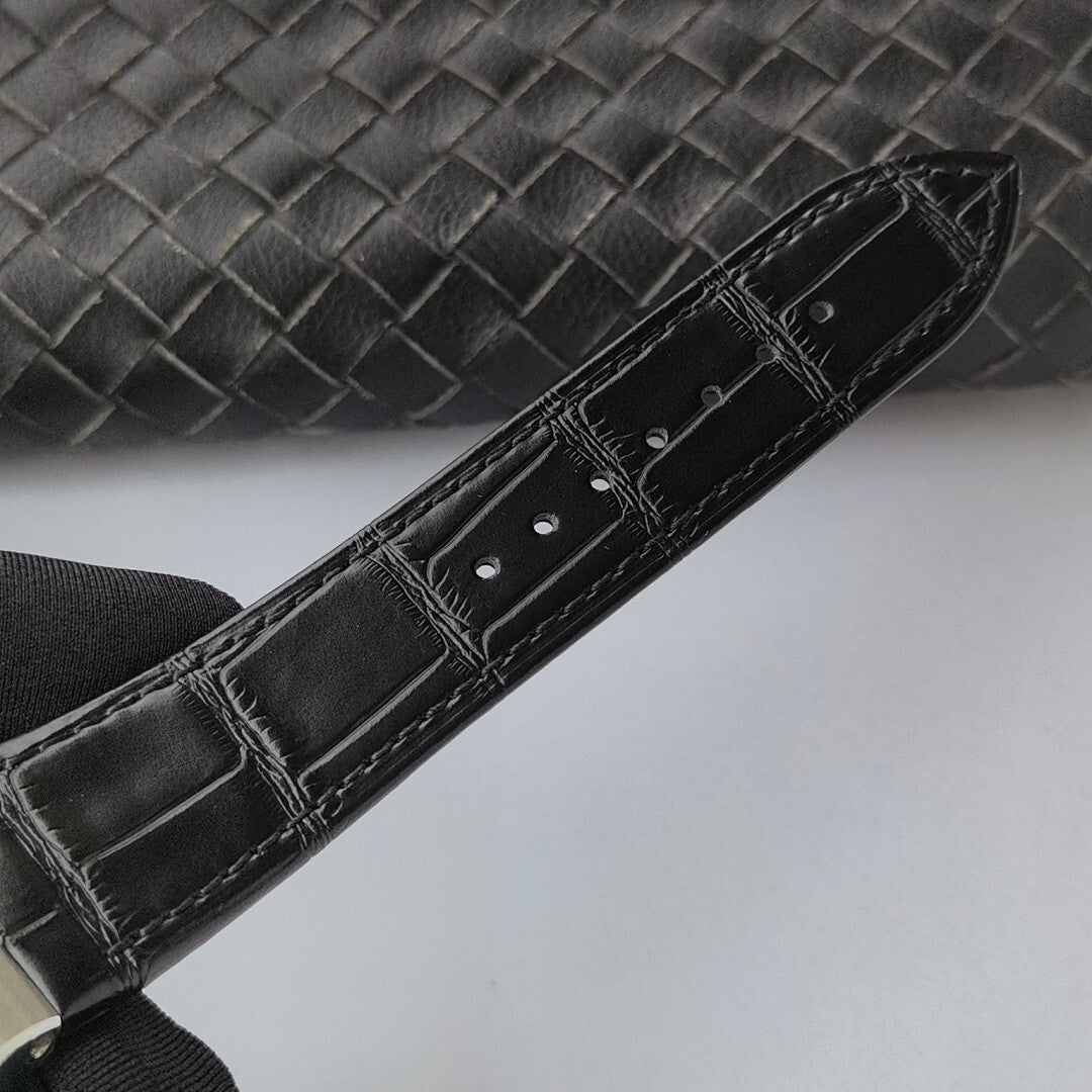 Vacheron Constantin watch black leather strap detail with stitched texture
