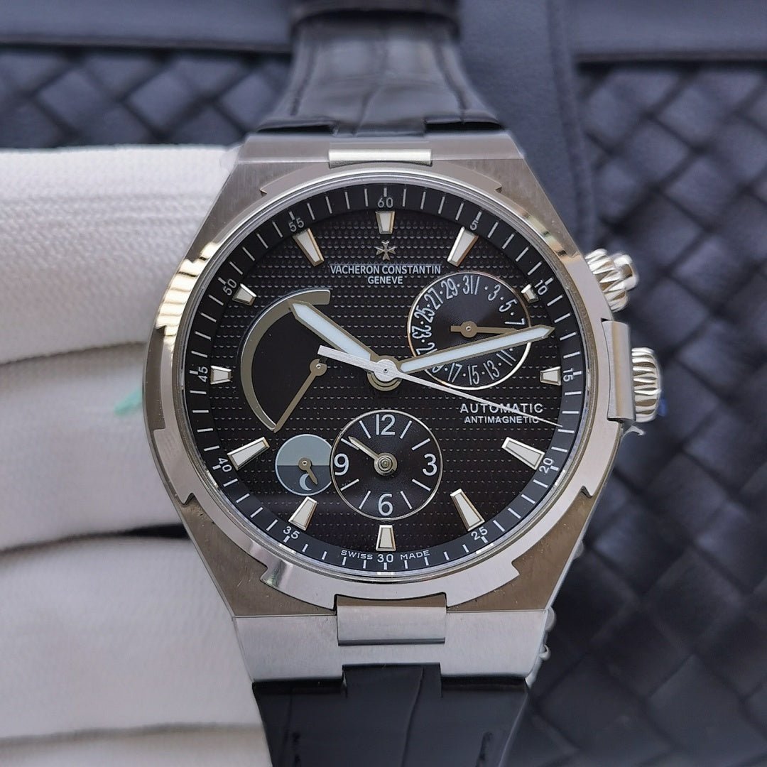 Vacheron Constantin automatic wristwatch with black dial and dark leather strap