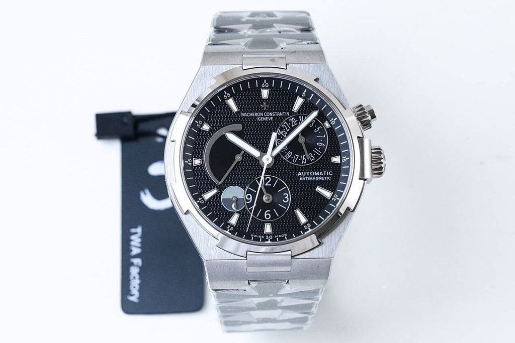 Vacheron Constantin automatic watch, black dial, silver steel bracelet