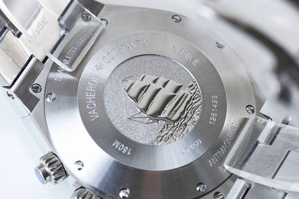Vacheron Constantin watch caseback with engraved medallion and serial markings