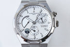 Vacheron Constantin watch front view with silver-tone metal bracelet and white dial