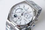 Vacheron Constantin watch angled front view with white dial and sub-dials
