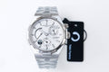 Vacheron Constantin watch with silver-tone metal bracelet and white dial, date window