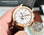 Vacheron Constantin wristwatch with brown leather strap, white dial and rose gold subdials
