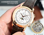 Vacheron Constantin wristwatch with white dial, rose gold case, and dark brown leather strap