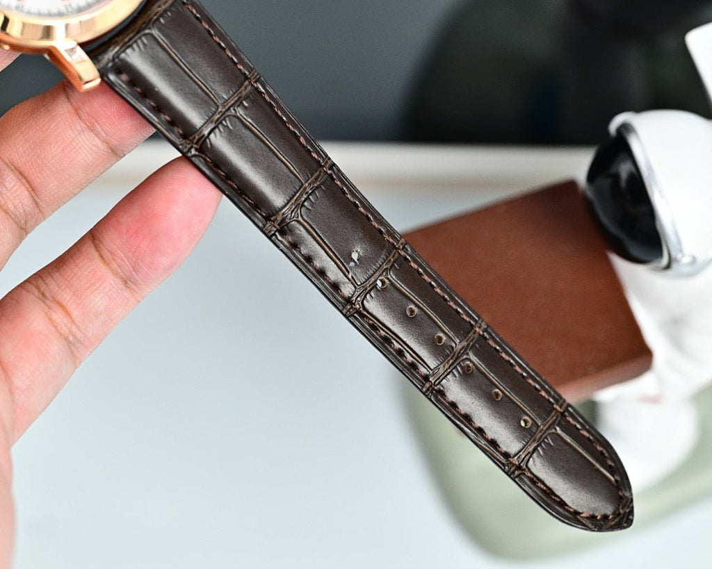 Vacheron Constantin leather watch strap in dark brown with stitched texture