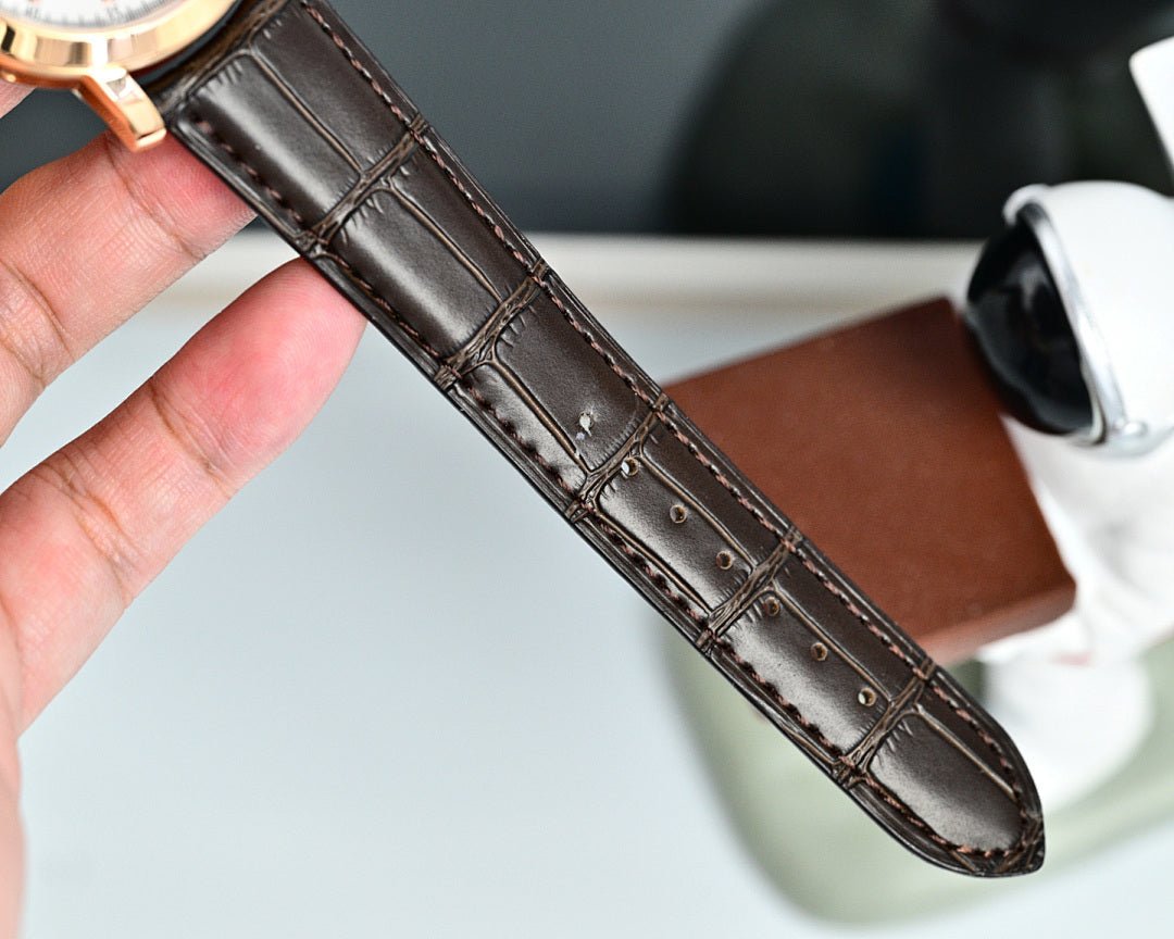 Vacheron Constantin leather watch strap in dark brown with stitched texture