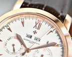 Vacheron Constantin wristwatch close-up of white dial with gold hands and date window
