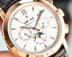 Vacheron Constantin wristwatch close-up of white dial with subdials and blue moon-phase