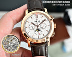 Vacheron Constantin wristwatch with brown leather strap, gold-tone bezel, and white multi-dial face