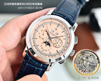 Vacheron Constantin wristwatch with champagne dial, blue leather strap and silver case