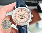 Vacheron Constantin wristwatch with champagne dial and blue leather strap, silver case