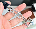 Vacheron Constantin watch bracelet with silver link clasp and black leather strap