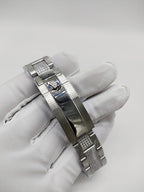 Stainless steel wristwatch bracelet with polished links and clasp detail