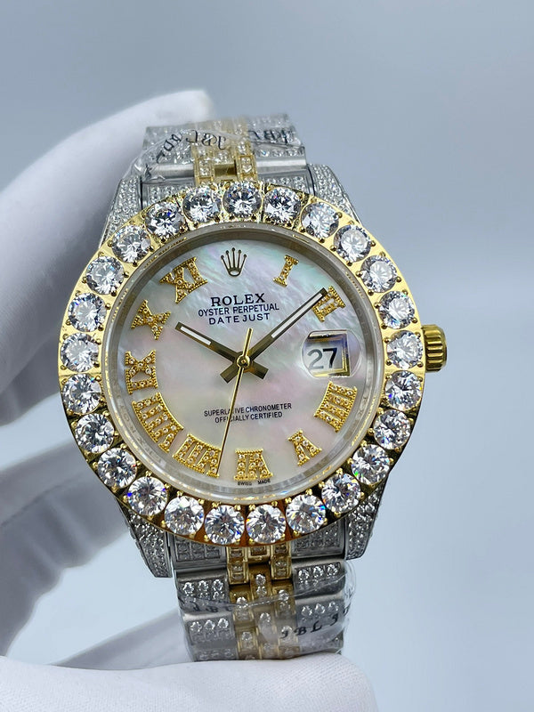 Rolex Datejust diamond bezel two-tone wristwatch with white dial and date window