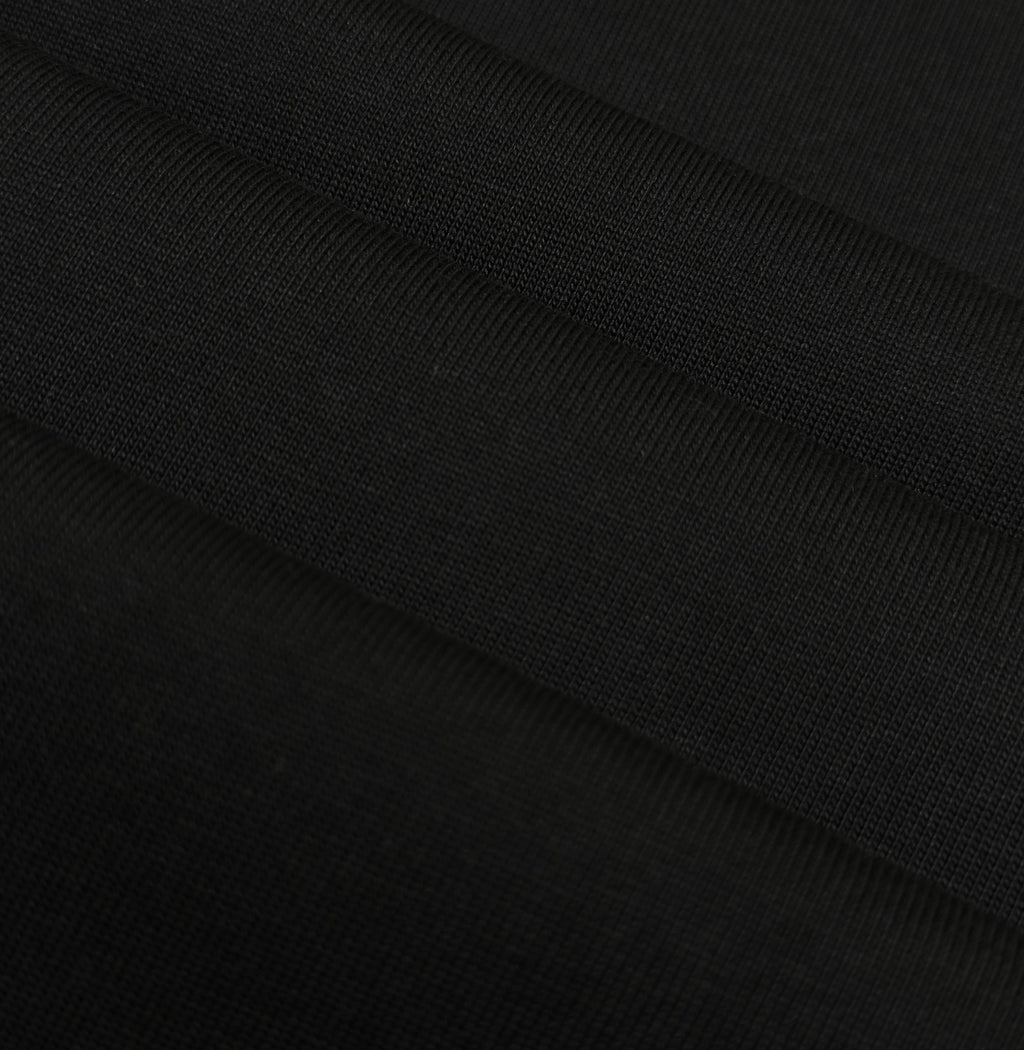 Black T-shirt fabric weave and seam detail