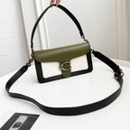 Coah bag shoulder bag with olive top flap, black trim, long adjustable strap