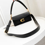 Coah bag black flap shoulder bag with curved gold clasp and adjustable strap