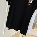 Black Burberry T-shirt with graphic chest logo and straight hem