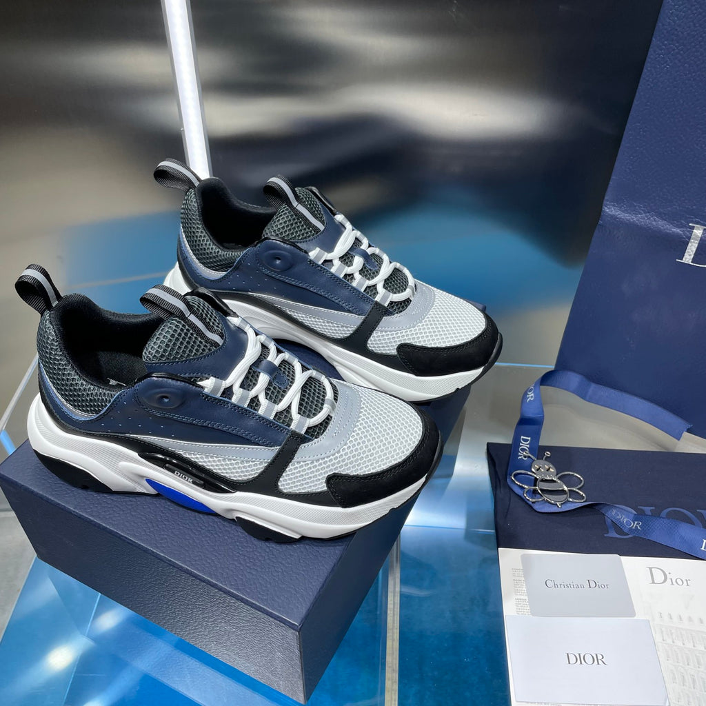 Dior unisex sneakers, navy and white, lace-up with thick white sole