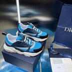Dior unisex sneakers pair, light blue and navy with black toe accents