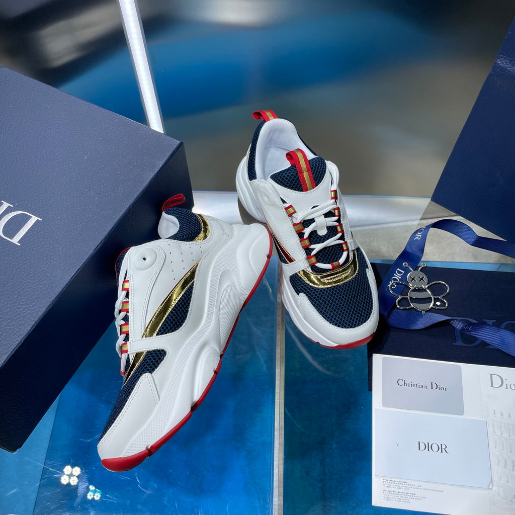 Dior unisex sneakers with multicolor ribbon lacing and gold quarter stripe