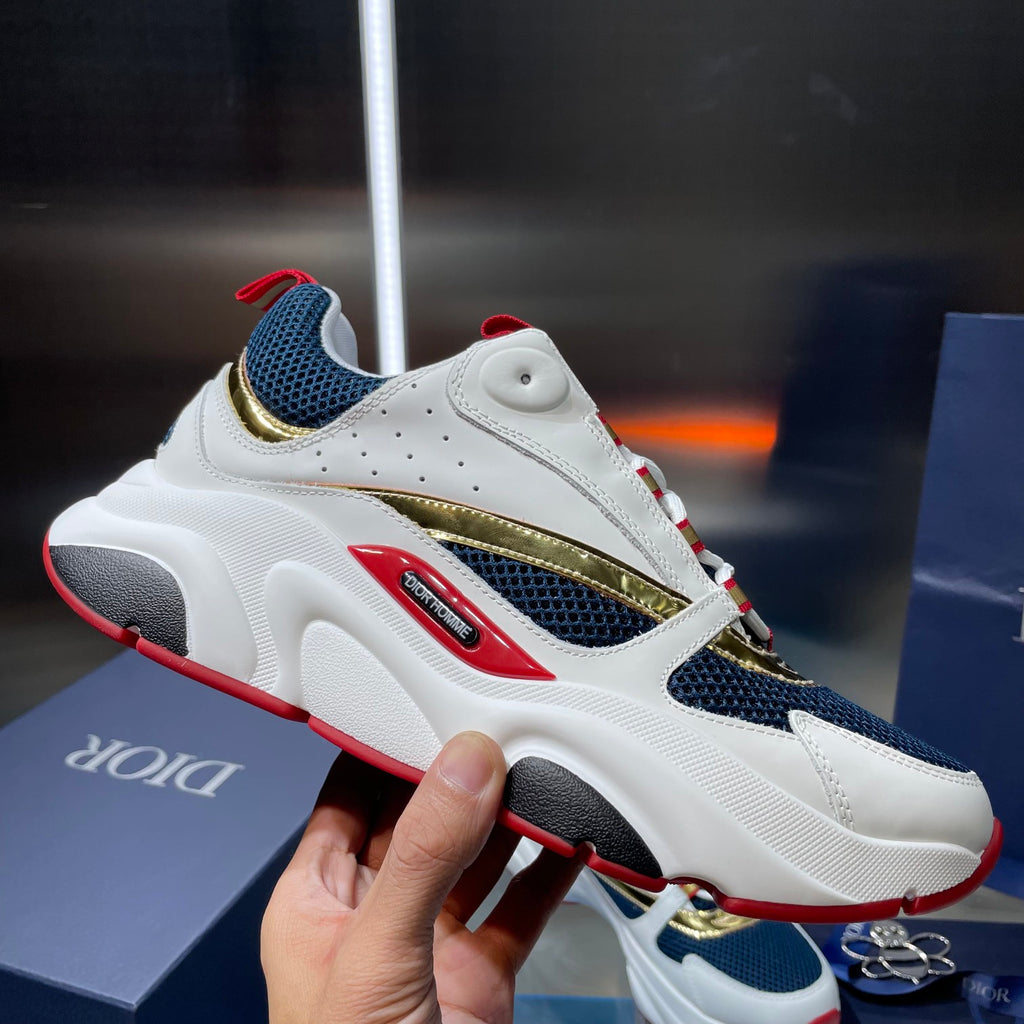 Dior unisex low sneakers, white sole with navy and gold side panel