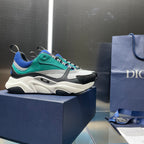 Dior unisex lace-up sneakers, teal and blue knit with black trim and white sole